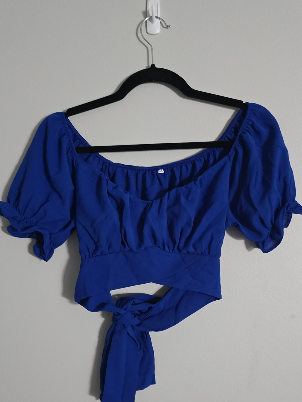 Blue Puff-Sleeve Wrap Crop Top - Women